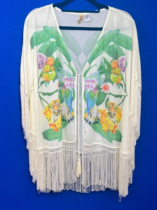 Divided Jackets & Blazers - NWOT |•DIVIDED•| Beautiful Tropical Tiger Print Fringe Kimono One Size